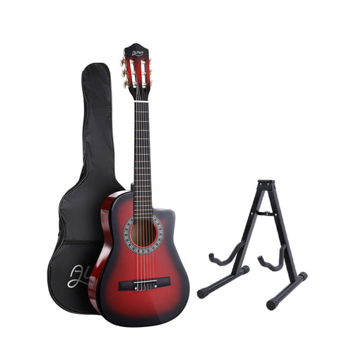 Alpha 34 Inch Classical Guitar Wooden Body Nylon String W/ Stand Beignner Red Acoustic Guitars
