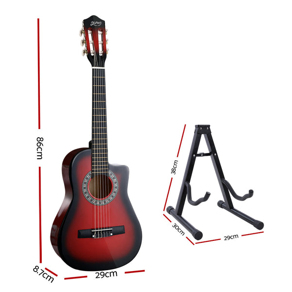 Alpha 34 Inch Classical Guitar Wooden Body Nylon String W/ Stand Beignner Red Acoustic Guitars
