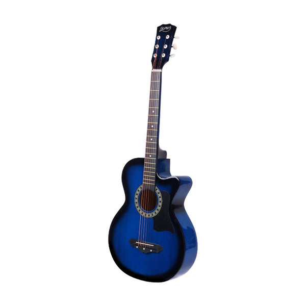 Alpha 38 Inch Acoustic Guitar Wooden Body Steel String Full Size W/ Stand Blue Acoustic Guitars