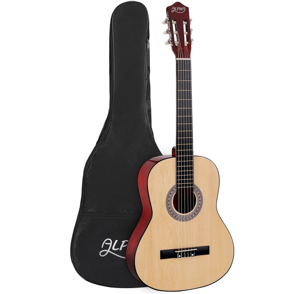 Alpha 39 Inch Classical Guitar Wooden Body Nylon String Beginner Gift Natural Acoustic Guitars