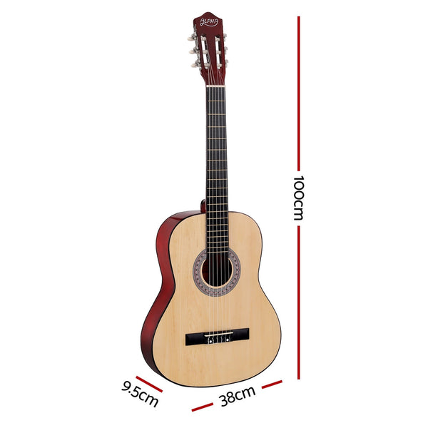 Alpha 39 Inch Classical Guitar Wooden Body Nylon String Beginner Gift Natural Acoustic Guitars