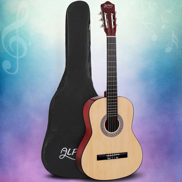 Alpha 39 Inch Classical Guitar Wooden Body Nylon String Beginner Gift Natural Acoustic Guitars