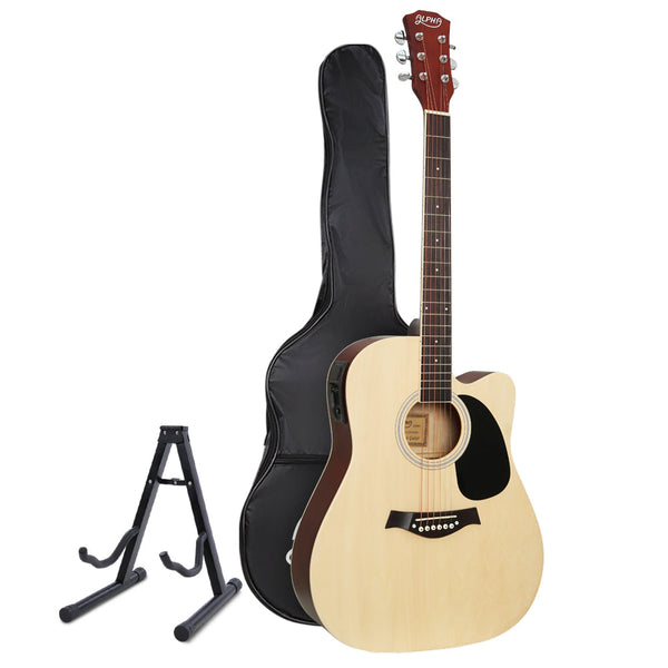 Alpha 41 Inch Acoustic Guitar Equaliser Electric Output Cutaway W/ Stand Wood Acoustic Guitars