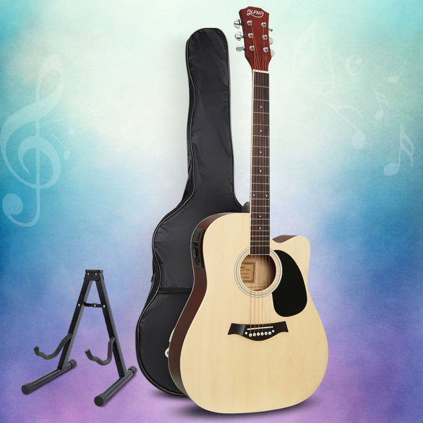 Alpha 41 Inch Acoustic Guitar Equaliser Electric Output Cutaway W/ Stand Wood Acoustic Guitars