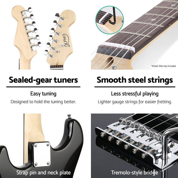 Alpha Electric Guitar Music String Instrument 20W Amplifier Black Electric Guitars