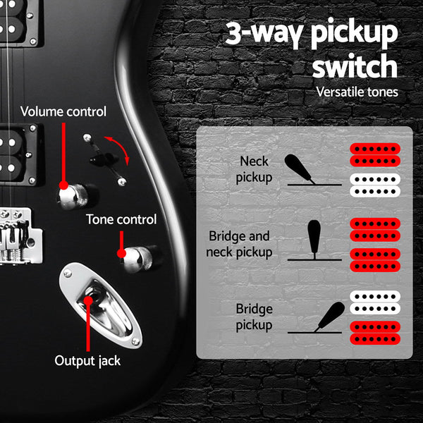 Alpha Electric Guitar Music String Instrument 20W Amplifier Black Electric Guitars
