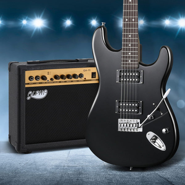 Alpha Electric Guitar Music String Instrument 20W Amplifier Black Electric Guitars
