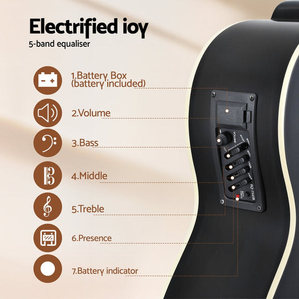 Alpha 43" Acoustic Bass Guitar Black 4 Band Eq Acoustic Guitars