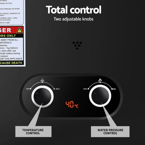 Devanti Portable Gas Water Heater Lpg Powered System Black Water Heaters