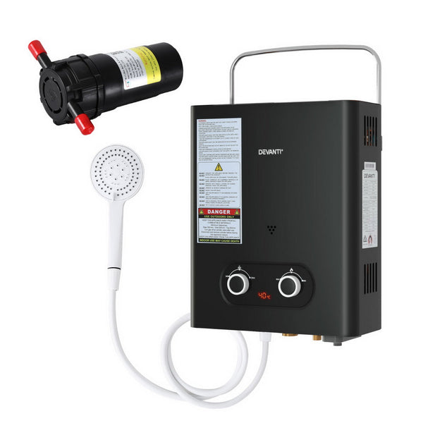 Devanti Gas Water Heater Lpg Powered System Black With Pump Water Heaters
