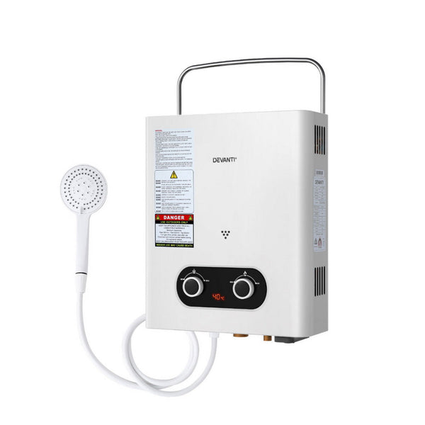 Devanti Portable Gas Water Heater Outdoor Camping Shower White Water Heaters