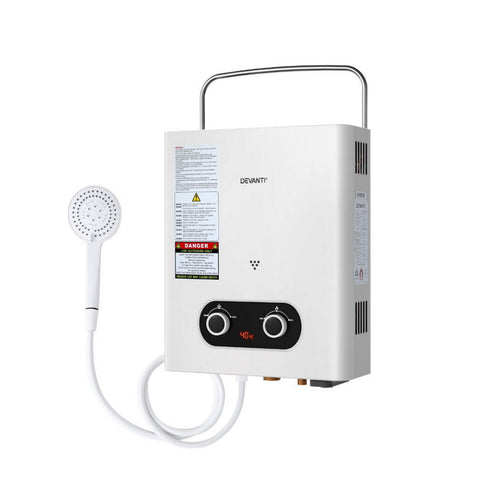 Devanti Portable Gas Water Heater Outdoor Camping Shower White Water Heaters