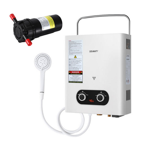Devanti Gas Water Heat Er Lpg Powered System White With Pump Water Heaters