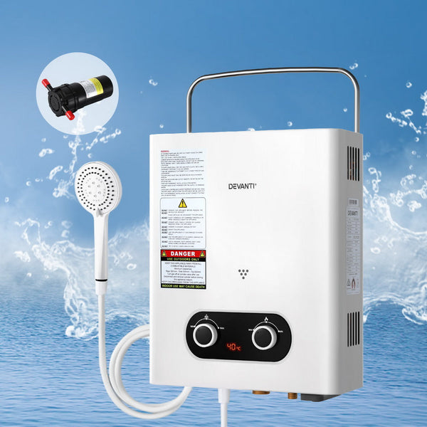 Devanti Gas Water Heat Er Lpg Powered System White With Pump Water Heaters