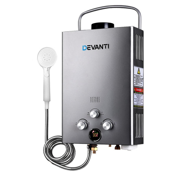 Devanti Portable Gas Water Heater 8L/Min With Pump Lpg System Grey Water Heaters