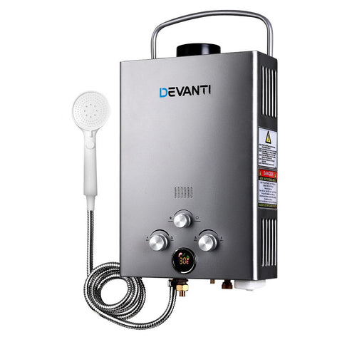 Devanti Portable Gas Water Heater 8L/Min With Pump Lpg System Grey Water Heaters