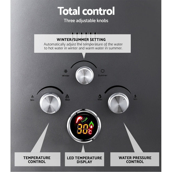 Devanti Portable Gas Water Heater 8L/Min With Pump Lpg System Grey Water Heaters