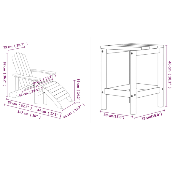 Garden Adirondack Chairs With Footstool & Table Hdpe Anthracite Patio Chairs