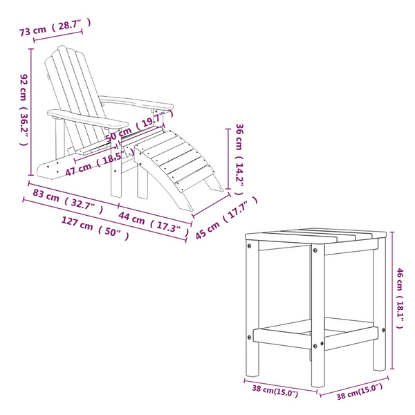 Garden Adirondack Chairs With Footstool & Table Hdpe White Patio Chairs
