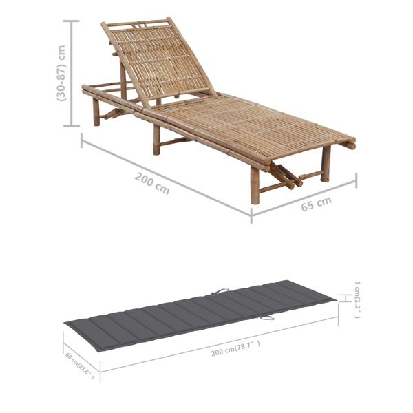 Garden Sun Lounger With Cushion Bamboo Loungers
