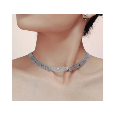 Geometric Colorful Zircon Necklace Titanium Steel Pvd Plated Non Fading Jewelry Necklaces & Pendants