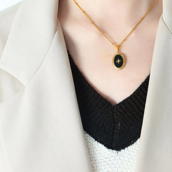 Geometric Jewelry Dripping Oil Star Elliptical Titanium Steel Pendant Necklace Necklaces & Pendants