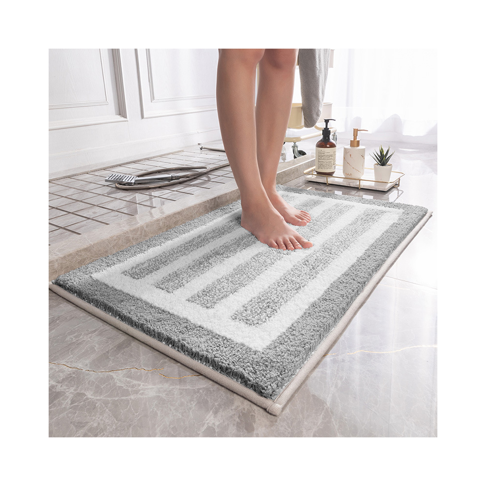 Gray Stripes Absorbent Striped Bathroom Rug Non Slip Mat Shower Entrance 60X90cm Bath Mats Rugs & Toilet Covers