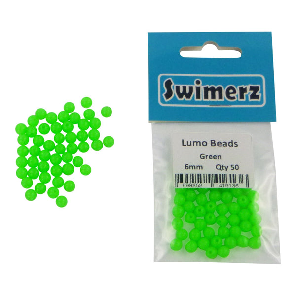 Swimerz 6Mm Beads Lumo Green 50 Pack Baits & Lures