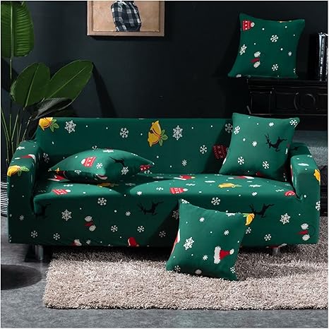 Sofa Cover Green Christmas Snowflakes Design Stretchable Non Slip Slipcover Slipcovers