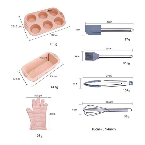 Elosung Grey 7 Piece Silicone Bakeware Set With Whisk Spatula Brush Gloves And Cake Molds For Home Baking Bakeware Sets
