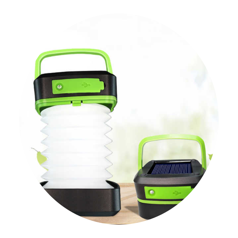 Green Collapsible Portable Solar Led Camping Lantern With Usb Charging Lanterns