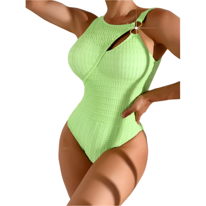 Conservative One Piece Swimsuit Women Solid Color Slim Fit Bikini Green Swimwear