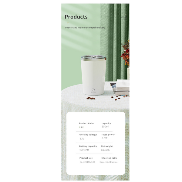 White Automatic Mixing Coffee Cup Stainless Steel Magnetic Stirrer(No Handle) Mugs