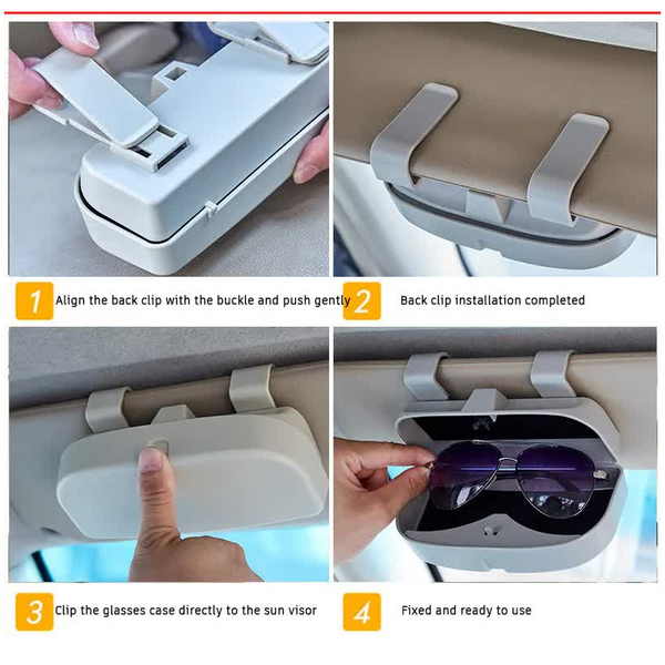 Grey Car Sun Visor Glasses Case Protective Storage Box For Sunglasses Sun Visors
