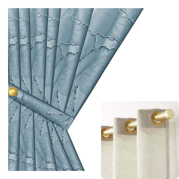 Curtain Blue 150 Centimetre X 250 3D Leaves Luxury Indo Blackout Curtains & Drapes