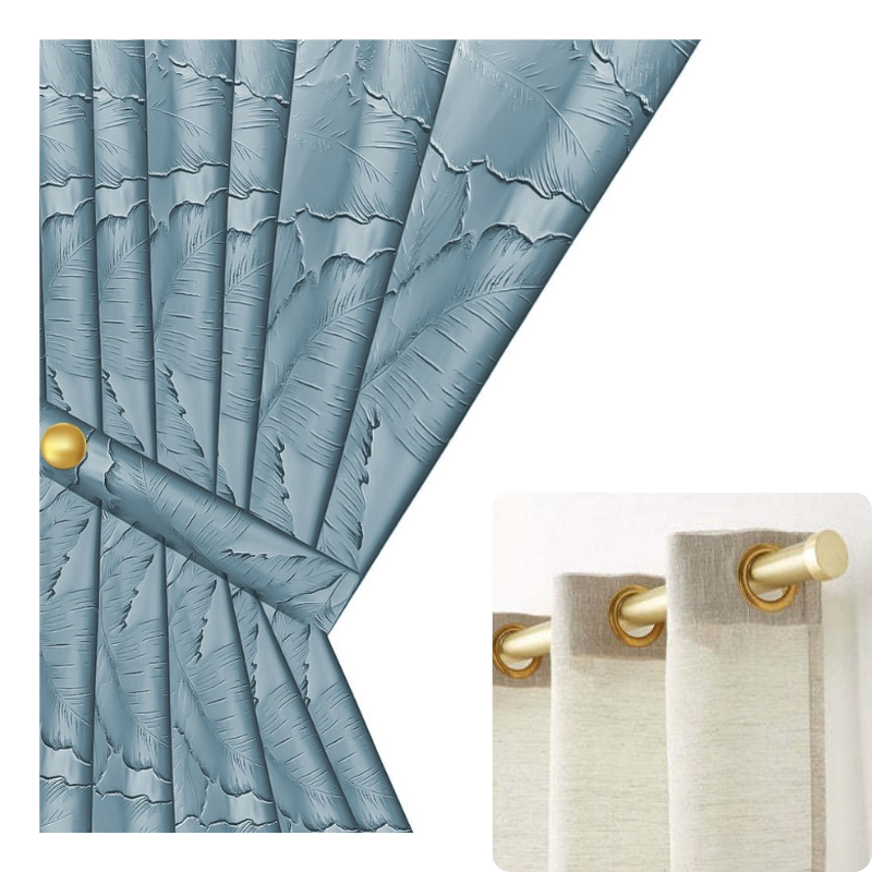 Curtains & Drapes Curtain Blue 400 Centimetre X 250 3D Leaves Luxury Indo Blackout Home