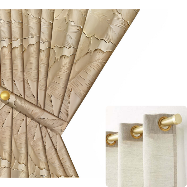Curtain Beige 500 Centimetre X 250 3D Leaves Luxury Blackout Curtains & Drapes