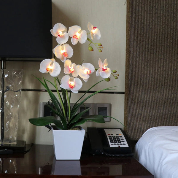 Led Battery Lighted Flower In Pot Orchid Blossom Phalaenopsis Holiday Wedding Home Decoration Gift Floral Décor