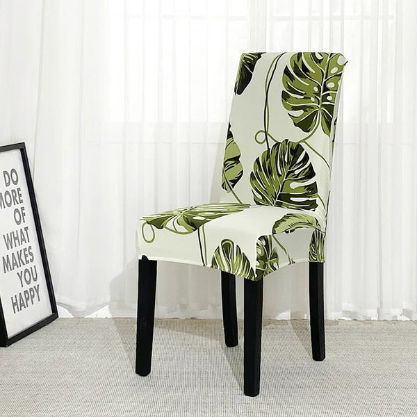 Chair Cover Green Leaves Design Anti Dirt Elastic Material For Dining Room Kitchen Slipcovers
