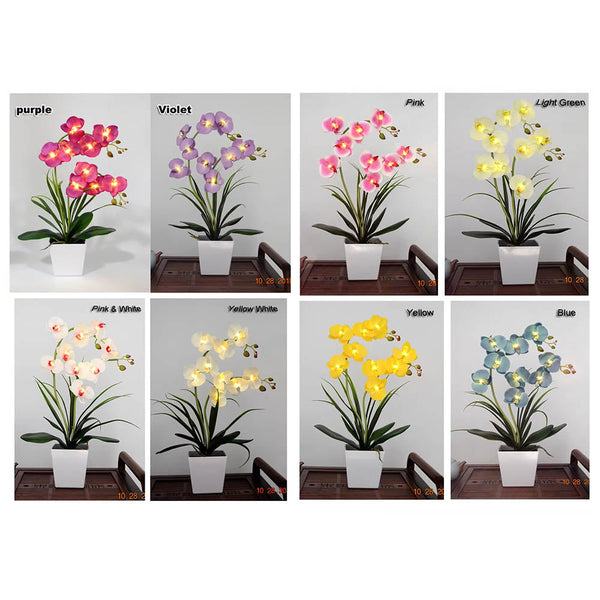 Led Battery Lighted Flower In Pot Orchid Blossom Phalaenopsis Holiday Wedding Home Decoration Gift Floral Décor