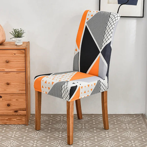 Chair Cover Orange Pattern Design With Anti Dirt Elastic Material For Slipcovers