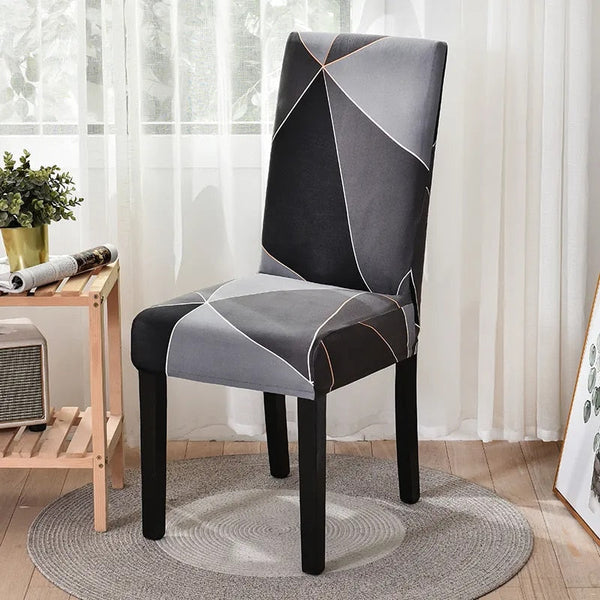 Chair Cover Dark Grey Triangle Pattern Design Elastic Material For Slipcovers