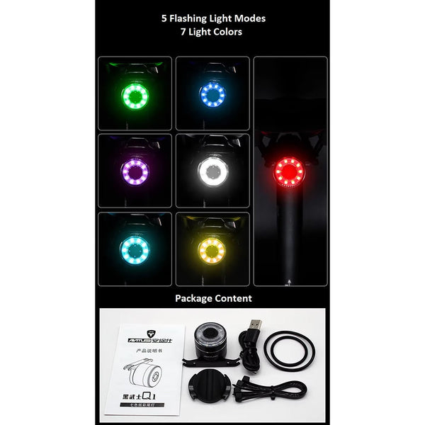 Antusi A8 Wireless Bike Rear Light Bell Anti Theft Alarm & Auto Brake Taillight Lights & Reflectors