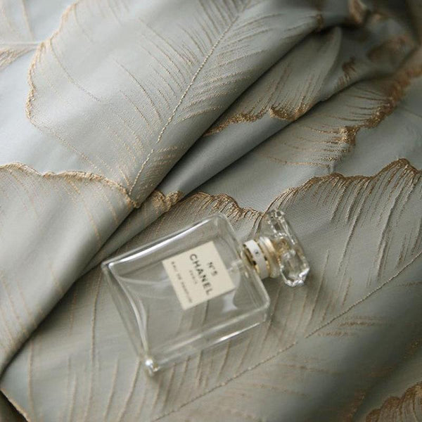 Curtain Blue 200 Centimetre X 250 3D Leaves Luxury Blackout Curtains & Drapes