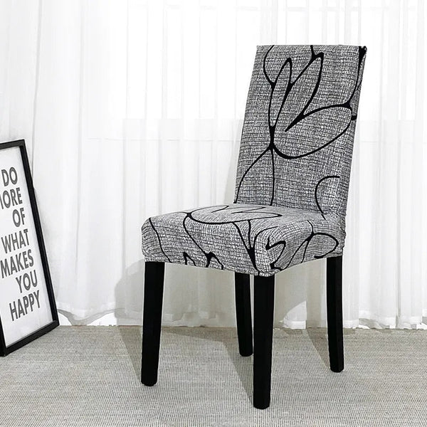 Chair Cover Grey Simple Floral Design Anti Dirt Elastic Material Dining Room Kitchen Slipcovers