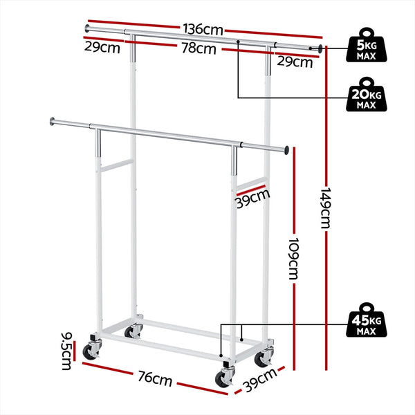 Artiss Clothes Rack Double Rod Airer Rail Coat Stand Adjustable Hanger Garment Racks