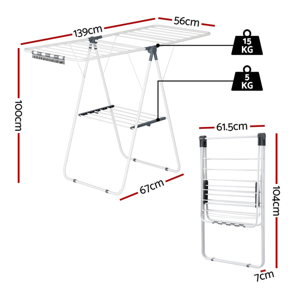 Artiss 2 Tier Clothes Rack Airer Foldable 139Cm White Clothes Airers