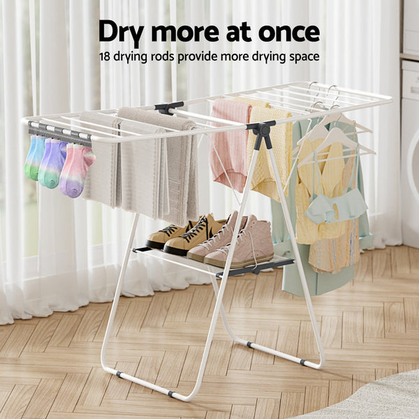 Artiss 2 Tier Clothes Rack Airer Foldable 139Cm White Clothes Airers