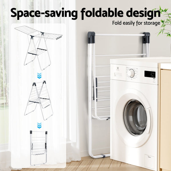 Artiss 2 Tier Clothes Rack Airer Foldable 139Cm White Clothes Airers