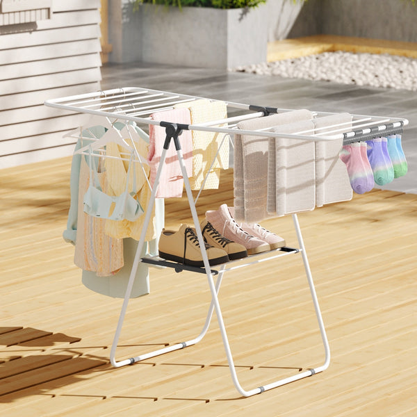 Artiss 2 Tier Clothes Rack Airer Foldable 139Cm White Clothes Airers